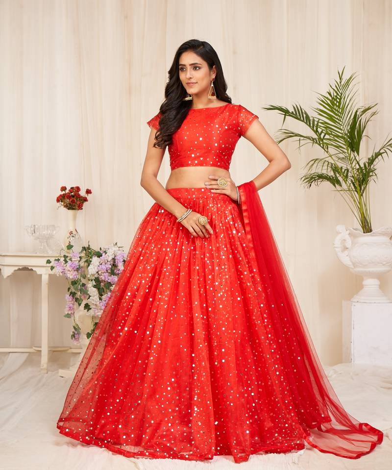 party wear red lehenga choli with duptta