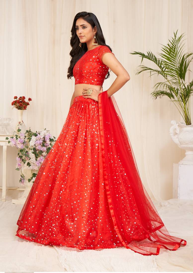party wear red lehenga choli with duptta
