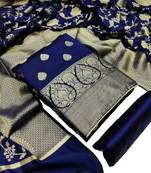 JHEENU Women's Navy Blue Banarasi Jacquared Woven Design Unstitched Dress Material 