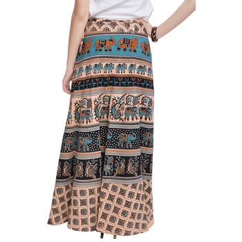 Beige Bagru Printed Cotton Wrap Around Long Skirt 2