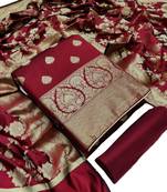 JHEENU Women's Maroon Banarasi Jacquared Woven Design Unstitched Dress Material 