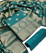 JHEENU Women's Green Banarasi Jacquared Woven Design Unstitched Dress Material 