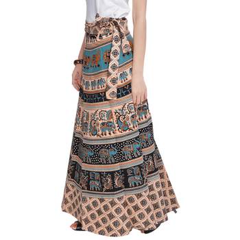 Beige Bagru Printed Cotton Wrap Around Long Skirt 4