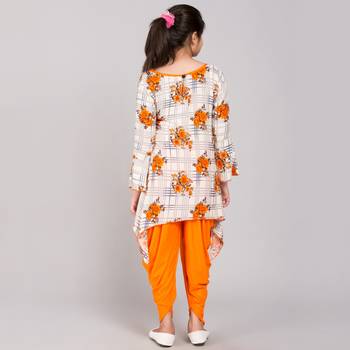 Orange rayon printed girls stitched    Kurta  &    Dhoti 2