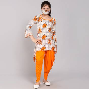 Orange rayon printed girls stitched    Kurta  &    Dhoti 4