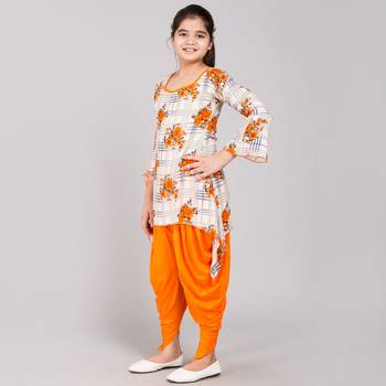 Orange rayon printed girls stitched    Kurta  &    Dhoti 5