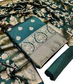 JHEENU Women's Green Banarasi Jacquared Woven Design Unstitched Dress Material 