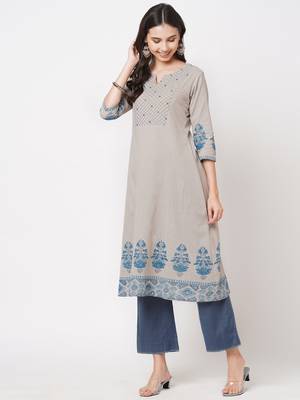 Grey printed cotton ethnic-kurtis 1