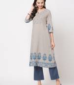 Grey printed cotton ethnic-kurtis