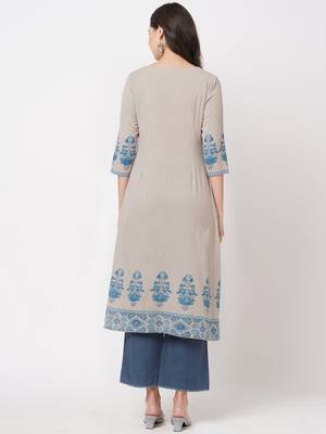 Grey printed cotton ethnic-kurtis 2
