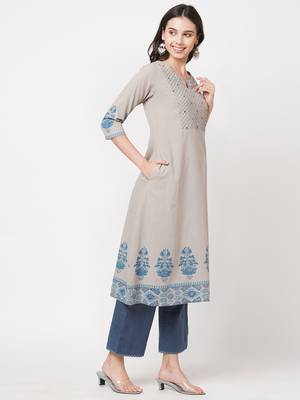 Grey printed cotton ethnic-kurtis 3