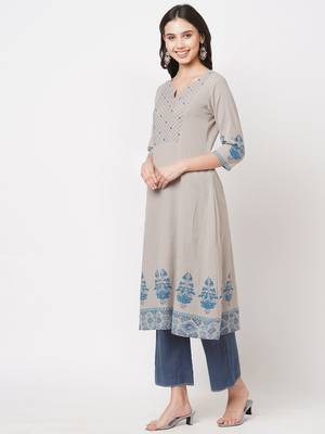 Grey printed cotton ethnic-kurtis 4