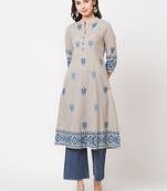 Grey printed cotton ethnic-kurtis
