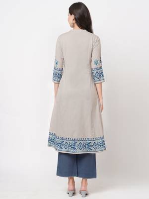 Grey printed cotton ethnic-kurtis 2
