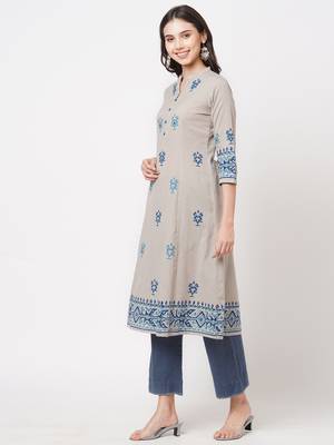 Grey printed cotton ethnic-kurtis 4