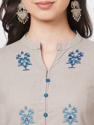 Grey printed cotton ethnic-kurtis 5