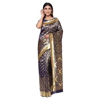 Blue embroidered  art silk saree with blouse 1