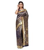 Blue embroidered  art silk saree with blouse