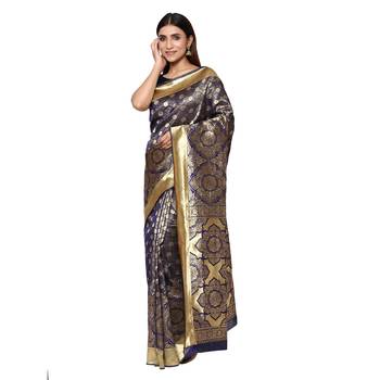 Blue embroidered  art silk saree with blouse 2