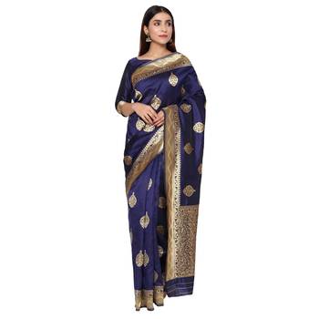 Blue embroidered  art silk saree with blouse 1