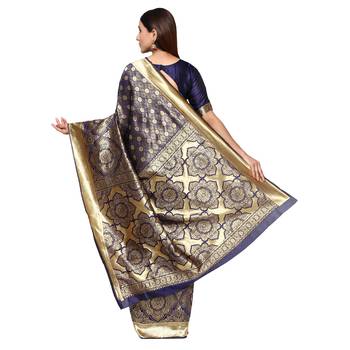 Blue embroidered  art silk saree with blouse 3