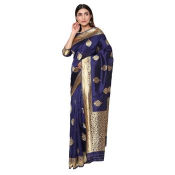 Blue embroidered  art silk saree with blouse 2