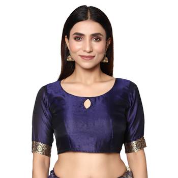 Blue embroidered  art silk saree with blouse 4