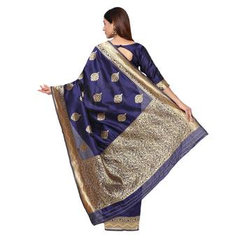 Blue embroidered  art silk saree with blouse 3