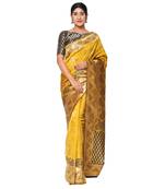 Yellow embroidered  art silk saree with blouse