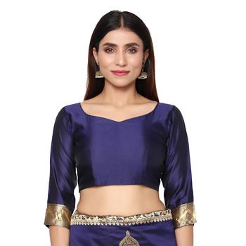 Blue embroidered  art silk saree with blouse 4