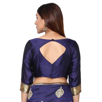 Blue embroidered  art silk saree with blouse 5