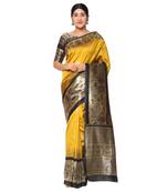 Yellow embroidered  art silk saree with blouse
