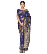 Blue embroidered  art silk saree with blouse