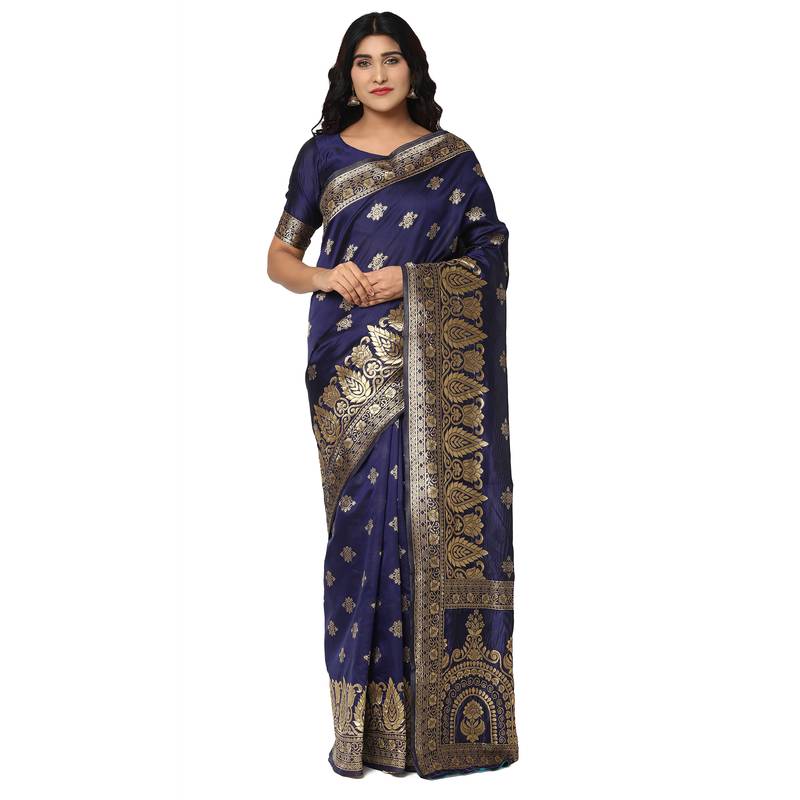 Blue embroidered  art silk saree with blouse