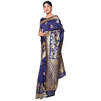 Blue embroidered  art silk saree with blouse 2