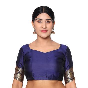 Blue embroidered  art silk saree with blouse 4