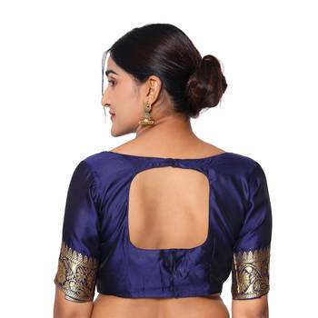Blue embroidered  art silk saree with blouse 5