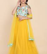yellow party wear net lehenga choli with duptta