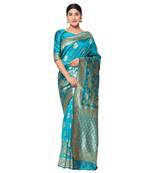 Turquiose embroidered  art silk saree with blouse