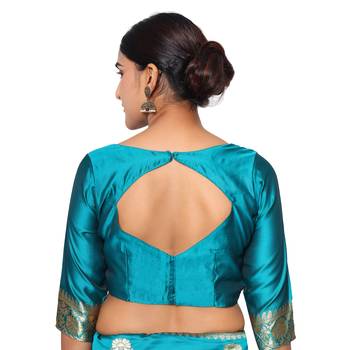 Turquiose embroidered  art silk saree with blouse 5