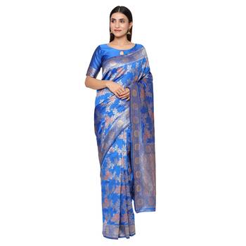 Blue embroidered  art silk saree with blouse 1