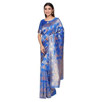 Blue embroidered  art silk saree with blouse 2