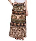 Beige Bagru Printed Cotton Wrap Around Long Skirt