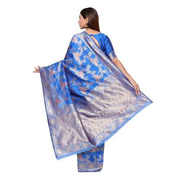 Blue embroidered  art silk saree with blouse 3