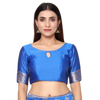 Blue embroidered  art silk saree with blouse 4