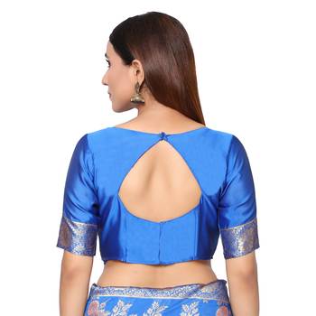 Blue embroidered  art silk saree with blouse 5