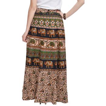 Beige Bagru Printed Cotton Wrap Around Long Skirt 2