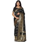 Black embroidered  art silk saree with blouse