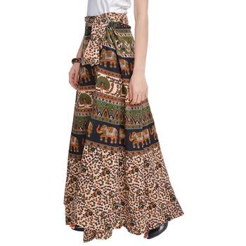 Beige Bagru Printed Cotton Wrap Around Long Skirt 4