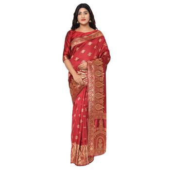 Maroon embroidered  art silk saree with blouse 1